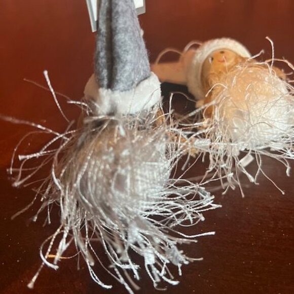 Set Of 2  Christmas wood and fabric tomte girls Hanging Ornaments  Felt Hats - Picture 6 of 16